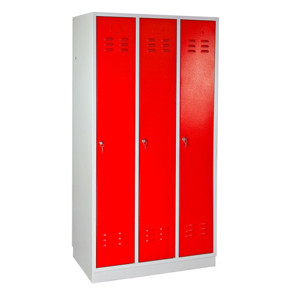 PROREGAL Garderobenschrank Ermine mit 3 Türen HxBxT 178 x 89 x 50 cm Lichtgrau Rot