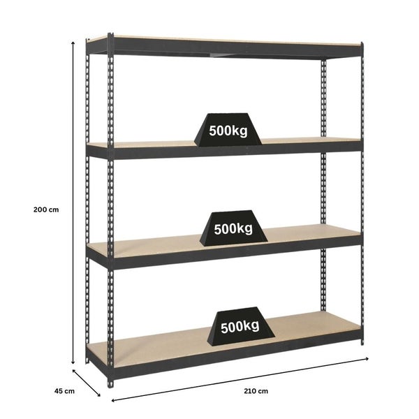 PROREGAL Schwerlastregal Wood Beast Four HxBxT 200 x 210 x 45 cm 4 Ebenen Fachlast 500 kg Anthrazit
