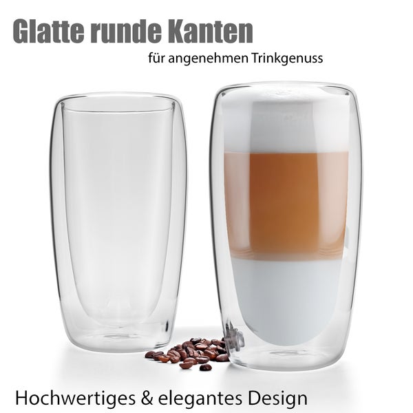 Handgefertigter, doppelwandiger Glasbecher mit Detailansicht der handwerklichen Verarbeitung am Boden.