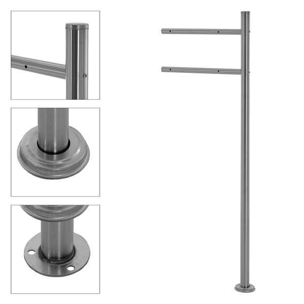 ECD Germany Standbriefkasten mit Zeitungsfach, Design Briefkasten mit Pfosten, Briefkastenanlage, Briefkastenständer 120 cm Silber Edelstahl, Postkasten 37x36,5 cm Anthrazit Schwarz–Marmoroptik Stahl