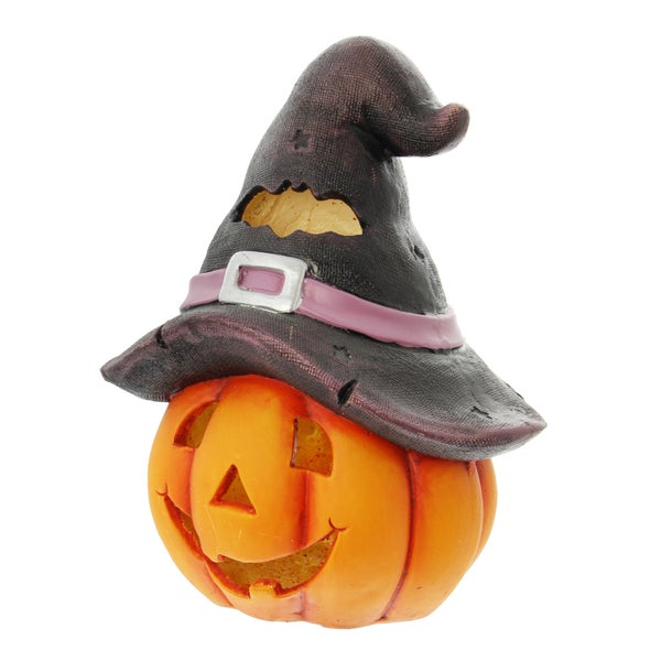 Dekorative Halloween Kürbisfigur mit Hexenhut