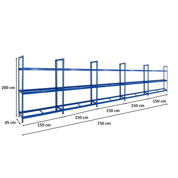 PROREGAL Mega Deal 5x Reifenregal Tiger XL HxBxT 200 x 150 x 45 cm Bis Zu 90 Reifen Blau