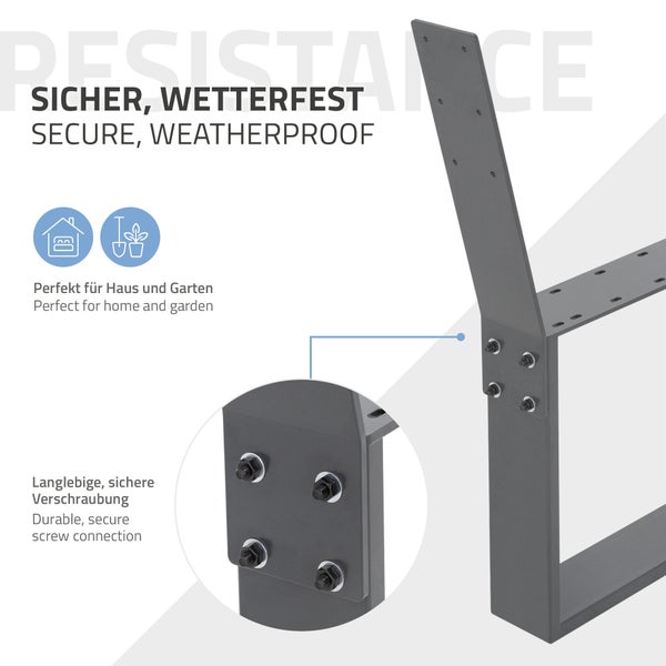 ML-Design 2 Stück Bankbeine aus Stahl massiv 40x78,5cm Anthrazit stabil wetterfest rostfrei Bankgestell aus Metall mit Rückenlehne für Außenbereich DIY Gartenbank Bankkufen Bankfüße Parkbank Sitzbank