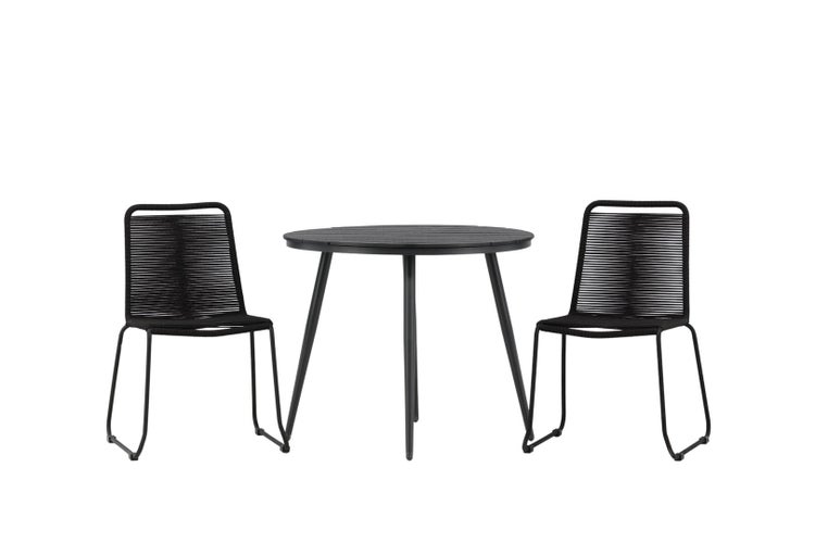 Break Gartenset Tisch 90x90cm, 2 Stühle Lindos, schwarz,schwarz. 90 X 74 X 90 cm