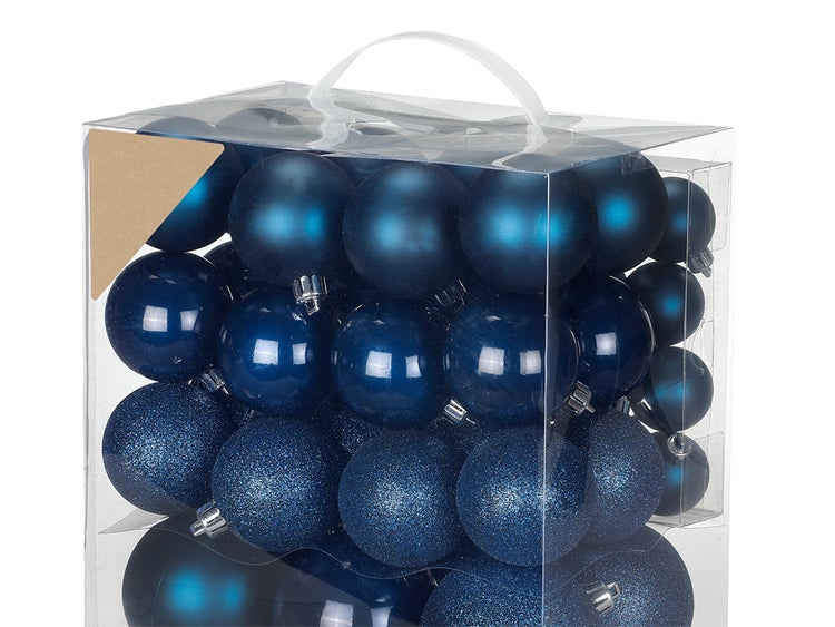 LAALU Satz mit 54 Ornamenten: runde Ornamente dunkelblau mix 4-8 cm