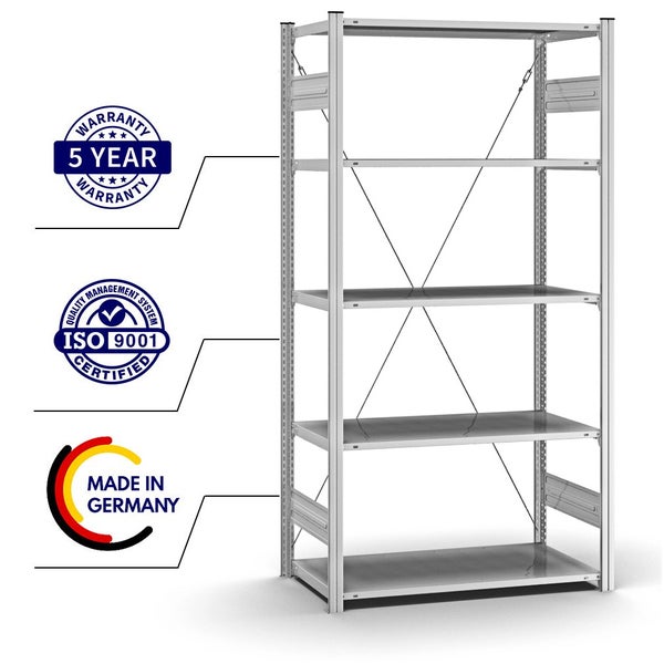 PROREGAL Profi Lagerregal Stecksystem T-Profil Grundregal HxBxT 200 x 100 x 50 cm Fachlast 125 kg Verzinkt