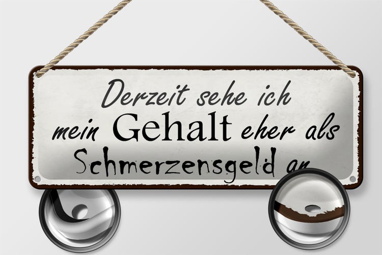 Blechschild Spruch 27x10cm mein Gehalt eher Schmerzensgeld Dekoration