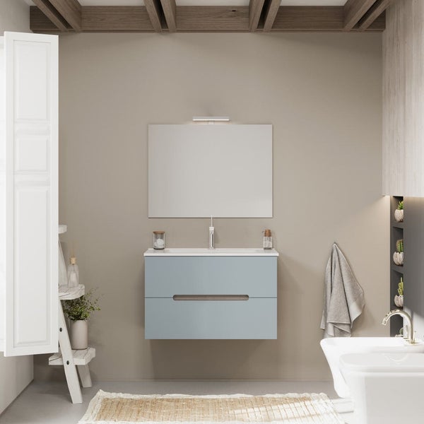 80cm Unterschrank mit 2 Auszügen, Keramik-Waschtisch, Spiegel | Magnolia