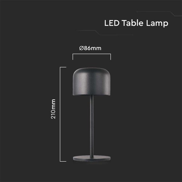 V-TAC VT-1181 - Wiederaufladbare Tischlampen - IP54 - Black Body - 1.5 Watt - 150 Lumen -
