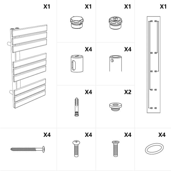 Montagematerial für Heizkörper inklusive Schrauben, Dübel und Halterungen