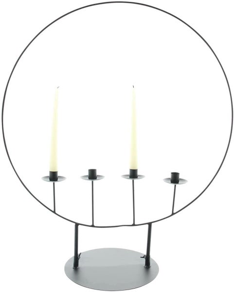 Dekoleidenschaft Kerzenhalter Circle aus Metall, schwarz, für 4 Kerzen, 70 cm hoch, Kerzenständer