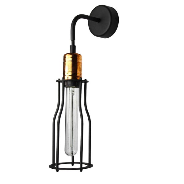 Wandleuchte mit Metallkäfig und Glühbirne