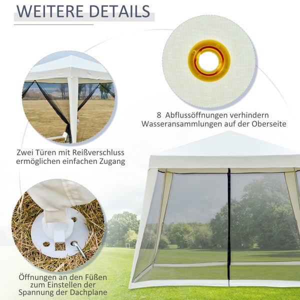 Outsunny Gartenpavillon Pavillon Festzelt Partyzelt wetterfest Zelt mit Moskitonetz Metall + Polyester Cremeweiß 3 x 3 m