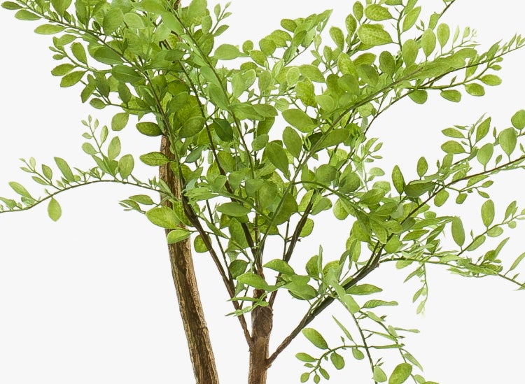 Künstliche Pfingstrose mit einer lachsfarbenen Blüte, einer Knospe und grünen Blättern.
