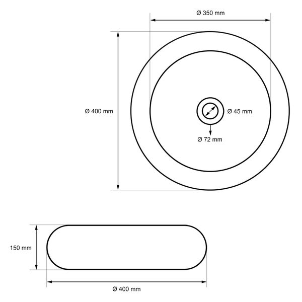 ECD Germany Waschbecken Waschtisch Ø 400 x 350 mm Keramik Rund Weiß inkl. Ablaufgarnitur für Waschbecken ohne Überlauf Aufsatzbecken Aufsatzwaschbecken Aufsatzwaschtisch Waschschale Spülbecken Becken