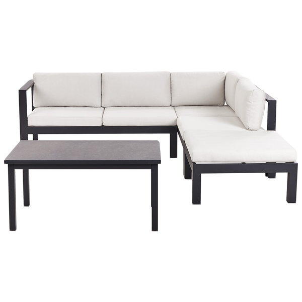 Garten Ecksofa mit Tisch 5-Sitzer MESSINA linksseitig Metall Cremeweiß