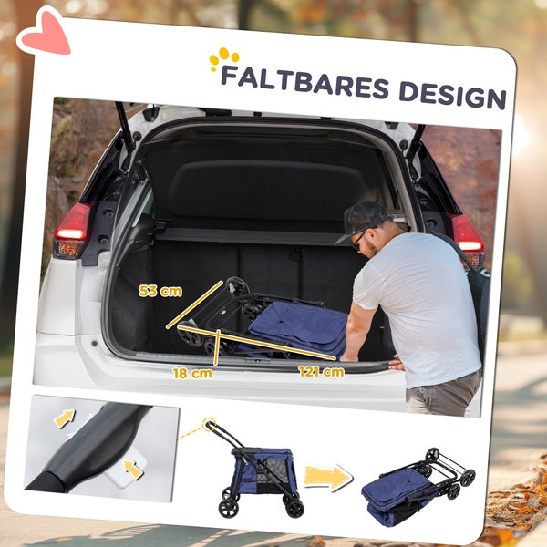 PawHut Hundewagen, 102L x 62B x 105H cm, Oxford-Gewebe, Stahl, Blau