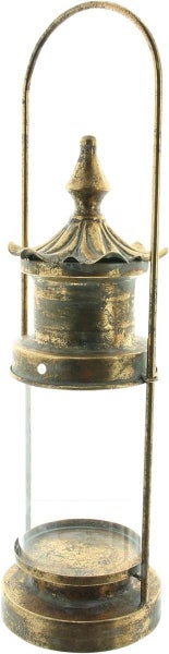 Dekoleidenschaft Laterne Gold aus Metall & Glas, 54 cm hoch, mit antiker Patina, Windlicht, Hängelaterne, Kerzenhalter, Gartenlaterne