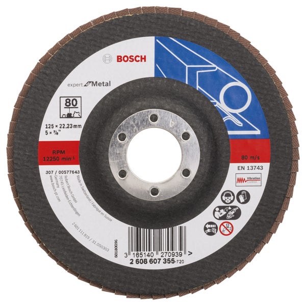 Bosch Fächerschleifscheibe Expert for Metal 125 22,23 80 gerade Glasgewebeteller - 2608607355