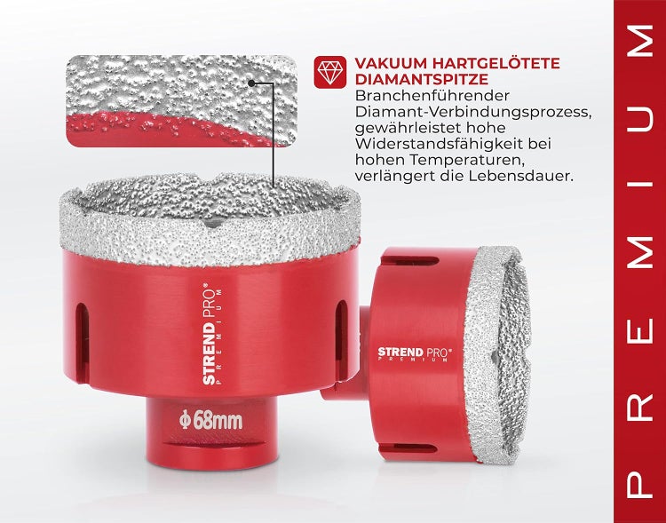 PROREGAL Diamant Bohrkronenaufsatz Premium Crystal 68 mm für Fliesen Glas Feinsteinzeug Keramik Granit Steinfliesen Winkelschleifer Flex M14