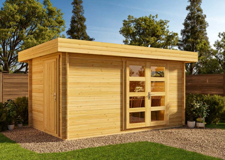 Alpholz 2-Raum Gartenhaus Kampen Gartenhaus aus Holz in natur, Holzhaus mit 40 mm Wandstärke, Blockbohlenhaus mit Montagematerial imprägniert 4,2x2,7m