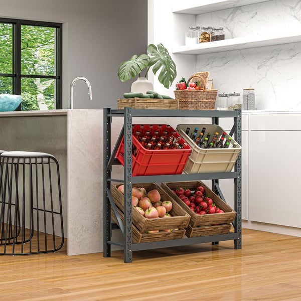 HOMCOM Getränkekistenregal für 6 Kisten, mit Ablage, Freistehend Getränkeregal mit Verstellbar Regalhöhe, 110 x 30 x 110 cm Kistenregal mit Kippschutz, Stahl, Grau
