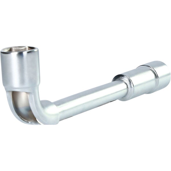 Pfeifensteckschlüssel in L-Form aus verchromtem Metall.