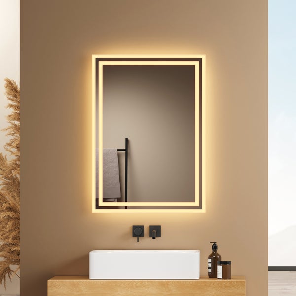 EMKE Badspiegel mit Beleuchtung 70 x 50cm, Kaltweiß/Warmweiß, LED-Spiegel mit Kippschalter, Anti-Beschlag