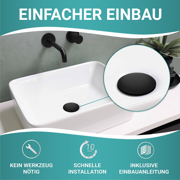 Engelbach® Universal Waschbecken Ablaufgarnitur - Pop up Ablaufventil mit und ohne Überlauf inklusive Einbauanleitung