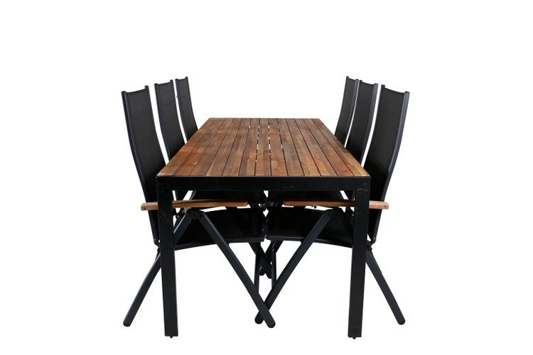 Bois Gartenset Tisch 90x205cm und 6 Stühle Panama schwarz, natur. 90 X 205 X 76 cm