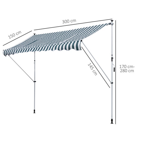 Outsunny Markise, Klemmmarkise, 300 x 150cm, Alu, Grün+Weiß
