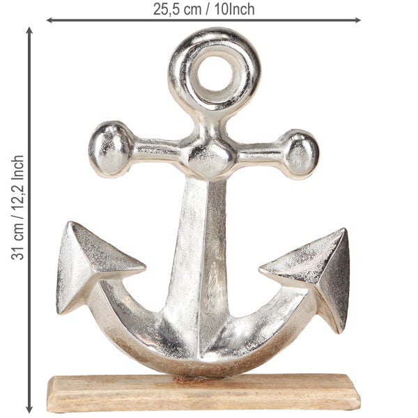 Dekorative Ankerfigur aus Metall auf Holzsockel, 31 cm hoch