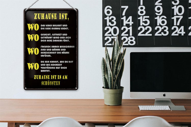 Blechschild Spruch 20x30cm Zuhause ist wo Leben und Liebe