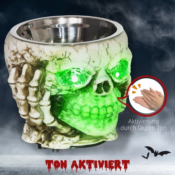 HOMCOM Halloween Dekoration Garten Skelett Decoration elektrisch Skelett-Utensilien mit Leuchtenden Augen und Furchteinflößendem Klang, Ø16cm, Edelstahl