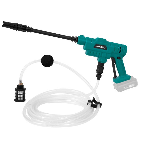 VONROC Profi Akku Hochdruckreiniger mobil 24bar - Kabelloser mini Hochdruckreiniger Akku mit Pistole 198 l/h, Tragbarer Akku Drucksprüher und Akkupumpe exkl. Akku & Ladegerät | Ideal für Auto waschen, Terassenreinigung, Teppichreinigung