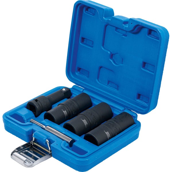 Steckschlüsselsatz mit Verlängerung und Stift in blauem Koffer