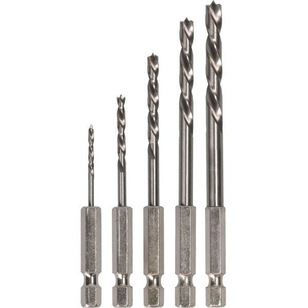 Set aus fünf Holzbohrern mit Sechskantschaft