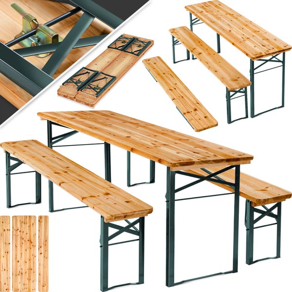 Bierzeltgarnitur tectake  Holzlackierung mit Klarlack 3-teilig braun