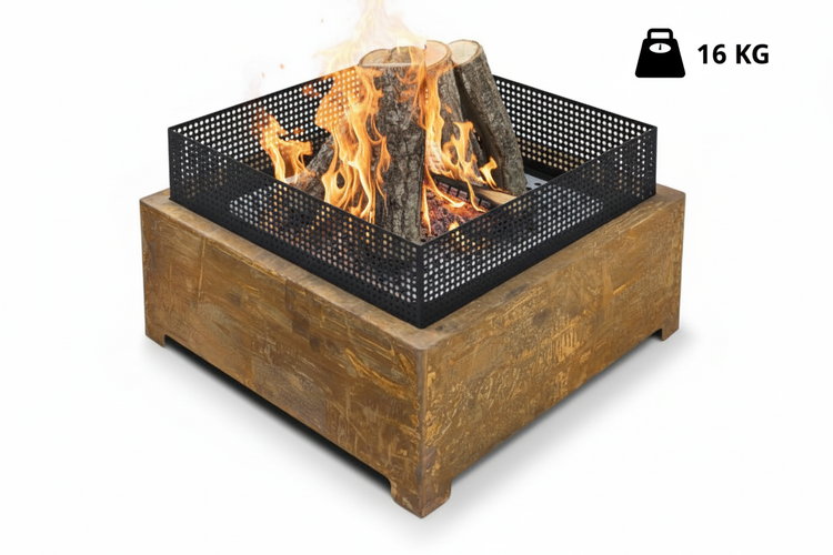 The Favilla Fireplace Feuerschale Schwarz-Corten – Feuerstelle aus Cortenstahl mit schwarzer Pulverbeschichtung – 55 x 55 x 37 cm – Rost-Look & edles Design – vormontiert & wetterfest – 16 kg