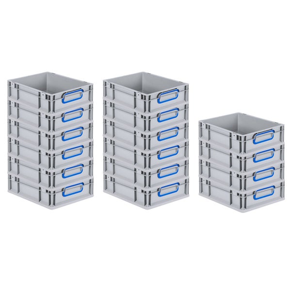 PROREGAL Spar Set 16x Eurobox Nextgen Color HxBxT 12 x 30 x 40 cm 11 Liter Griffe Blau Geschlossen Glatter Boden Eurobehälter Transportbox
