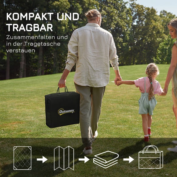 Outsunny Outdoor-Teppich, wasserabweisend  mit Tragetasche, Balkonteppich für Camping, Terrasse, 182 x 274 cm, Kunststoff, Schwarz+Blau