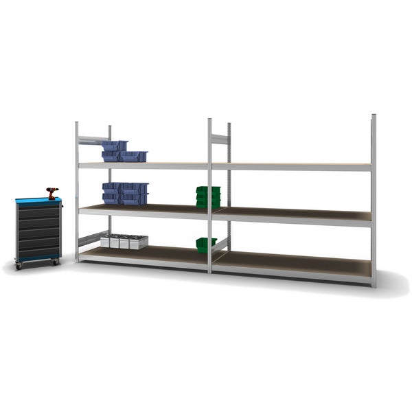 PROREGAL Weitspannregal Stecksystem T-Profil Grundregal HxBxT 200x200x80 cm 3 Ebenen Spanplatten Fachboden Fachlast 350 kg Verzinkt