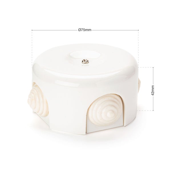 Keramik-Verteilerdose – Vintage-Look für Leuchteninstallation Ø 75 mm Weiß