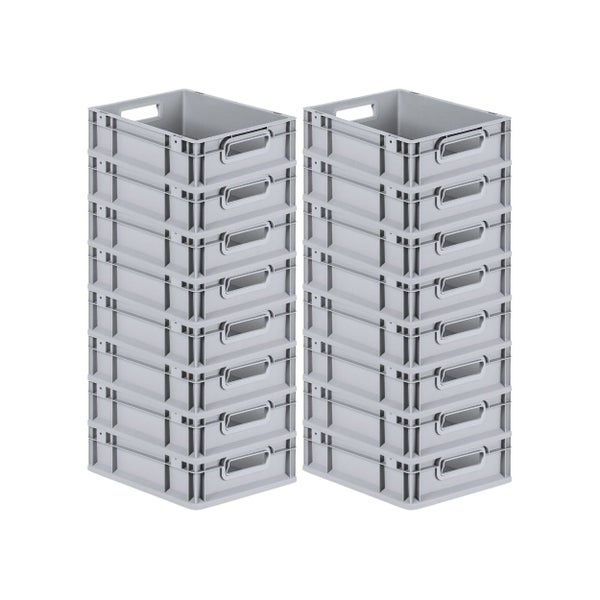 PROREGAL Spar Set 16x Eurobox Nextgen Economy Mit Scharnierdeckel & Schwarzen Schiebeschnappverschlüssen Griffe Offen HxBxT 12 x 30 x 40 cm 11 Liter