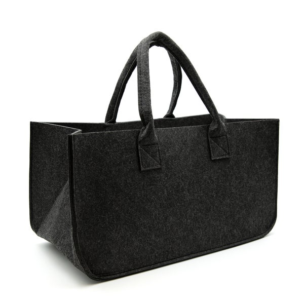 BigDean 2 Stück Filztasche groß in Anthrazit für Kaminholz oder als Shopper verwendbar – Kaminholzkorb im leichten & kompakten Design – faltbarer Holzkorb