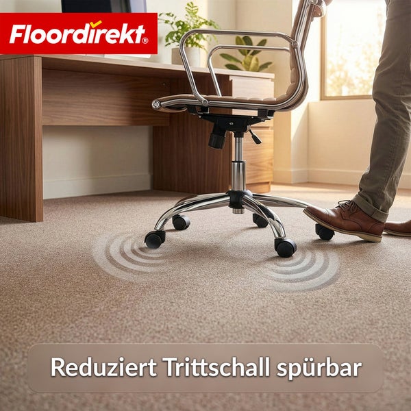 Ein Bürostuhl auf einem Teppichboden reduziert Trittschall spürbar