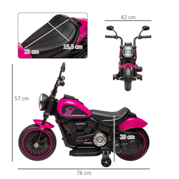 HOMCOM Kindermotorrad mit 2 abnehmbaren Stützrädern, 3 km/h, für 1,5-3 Jahre Kinder, 76 x 42 x 57 cm, Kunststoff, Eisen, Rosa