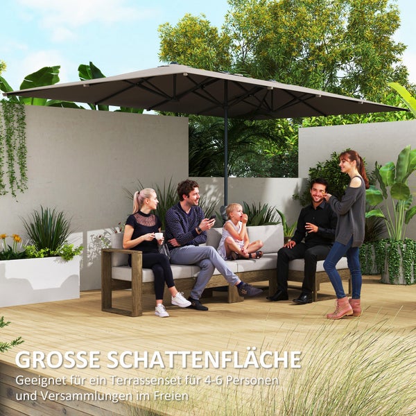 Outsunny Doppelsonnenschirm mit Kurbel 451 x 264 cm, UV Schutz 50+ Sonnenschirm, windfest Gartenschirm Balkonschirm Aluminium Marktschirm Sonnenschutz für Balkon Terrasse Garten Dunkelgrau
