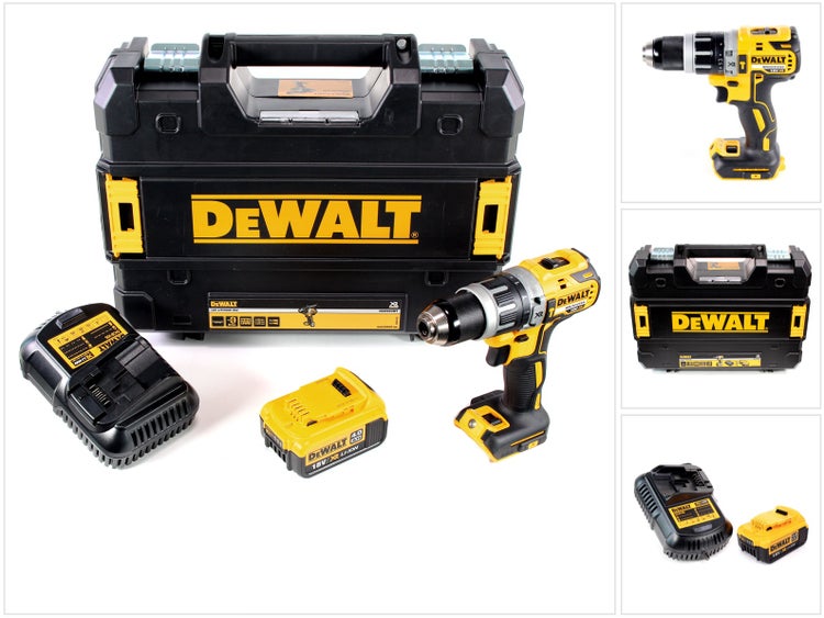 DeWalt Akku Bohrhammer Set inklusive Ladegerät, Akku und Werkzeugkoffer für professionelle Bohrarbeiten und Schraubarbeiten.