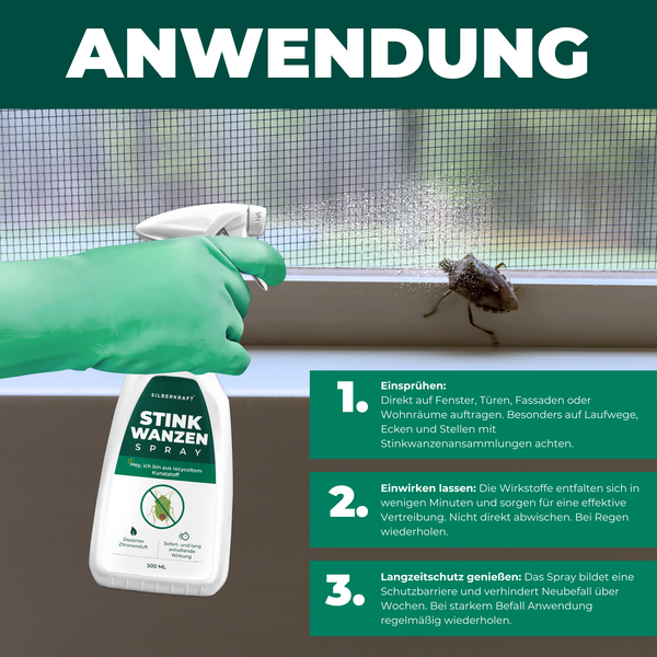 Silberkraft Stinkwanzenspray 500 ml, Effektiver Sofort- und Langzeitschutz gegen Stinkwanzen, ideal für Fenster, Türen, Fassaden und Wohnräume,  Mit Repellent-Wirkung für nachhaltige Abwehr